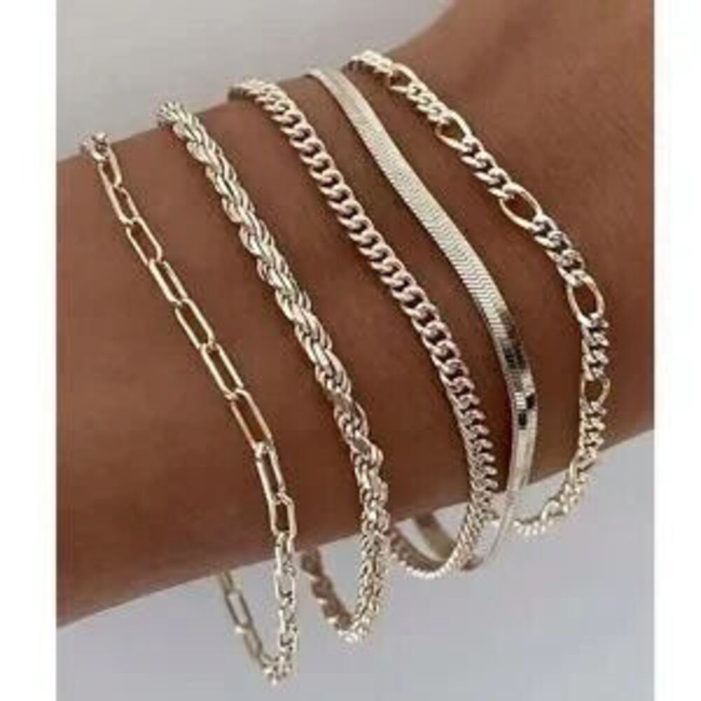 Luxe Silver Tone Chain Rope Bracelet Set